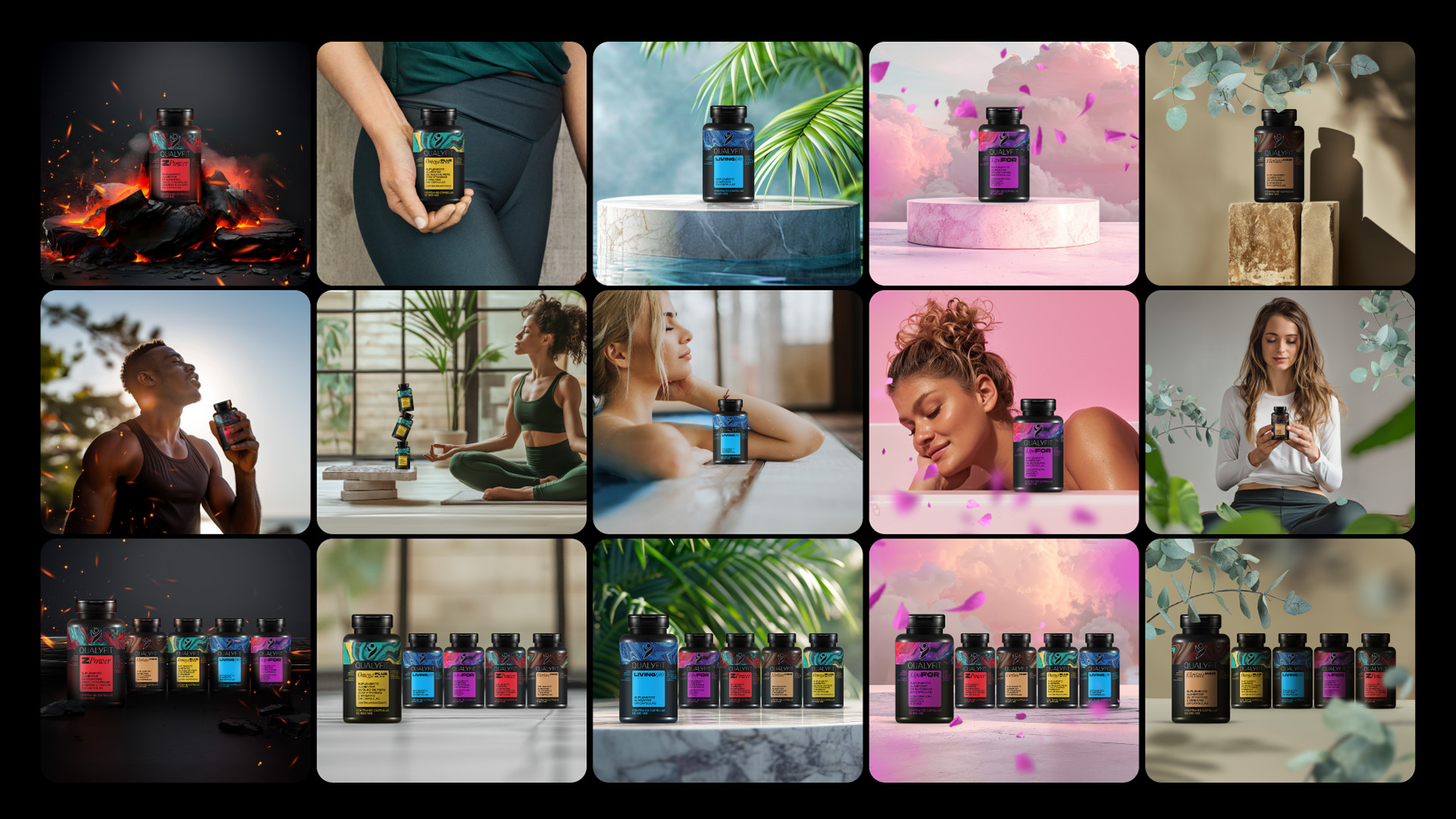 Qualyfit營(yíng)養(yǎng)補(bǔ)充劑健康保健品更新logo設(shè)計(jì)包裝設(shè)計(jì)，運(yùn)動(dòng)風(fēng)logo+藝術(shù)底色