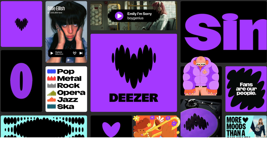 Deezer音樂平臺app品牌logo設計vi視覺形象識別設計，跳動的心臟