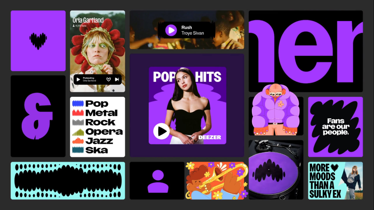 Deezer音樂平臺app品牌logo設計vi視覺形象識別設計，跳動的心臟