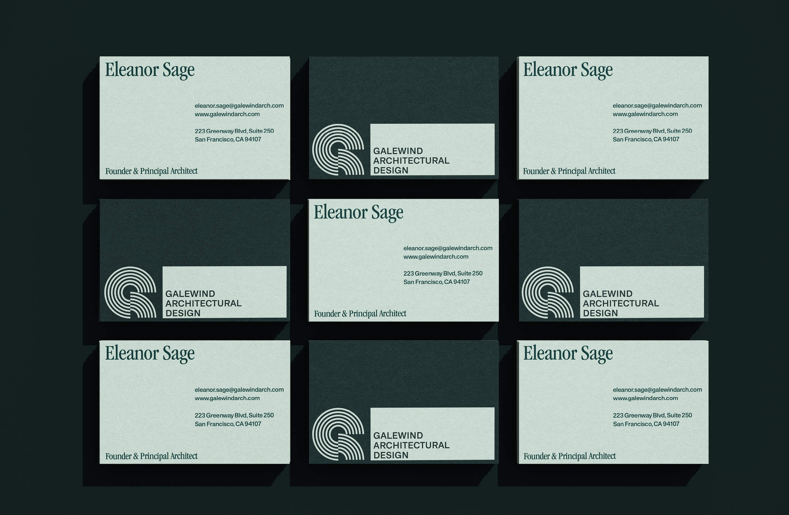 Galewind 景觀建筑設計公司企業logo設計vi形象設計，深綠色線條風格