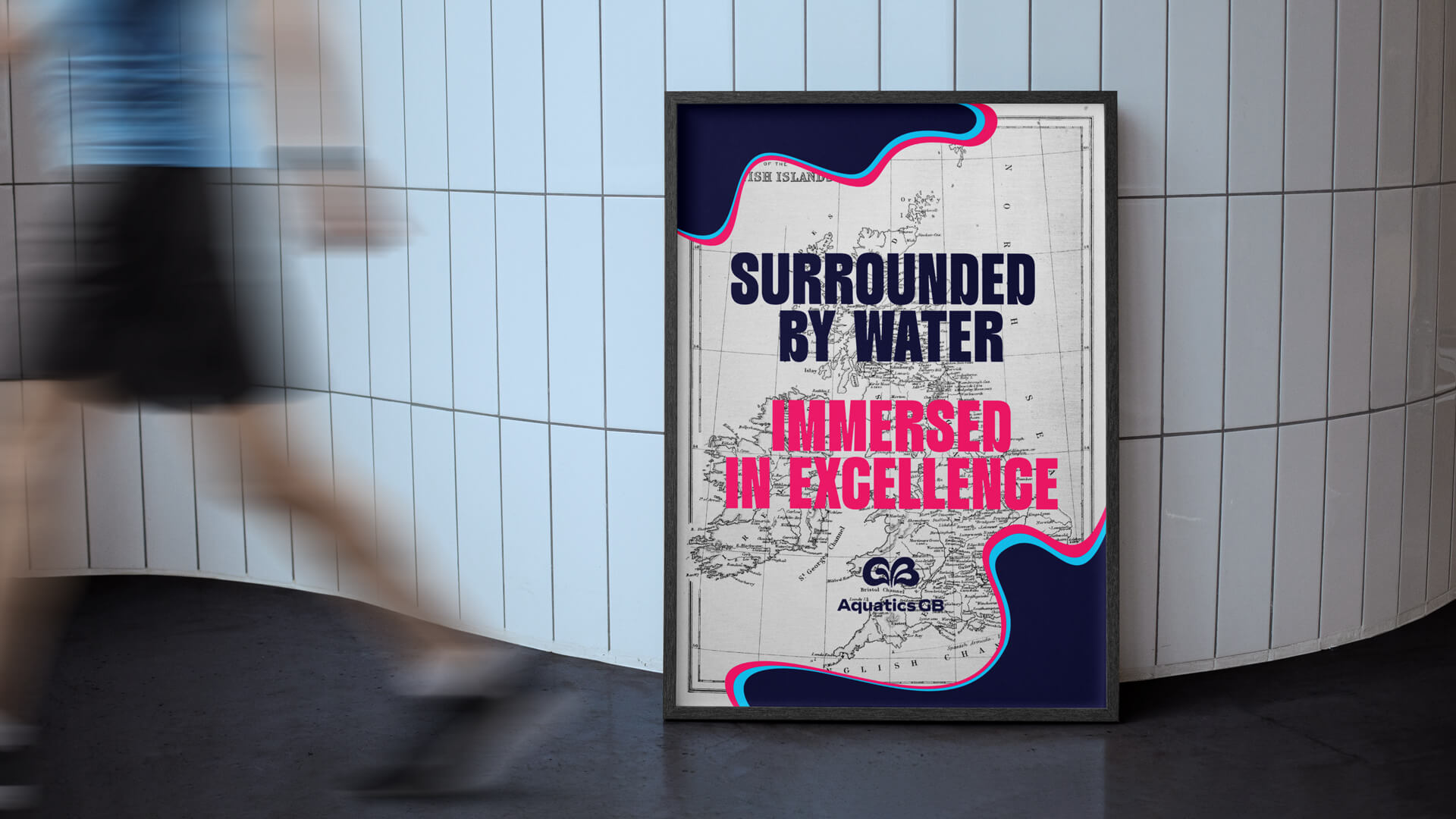 Aquatics GB英國水上運動協會品牌起名與品牌形象vi設計，水花GB字母logo設計
