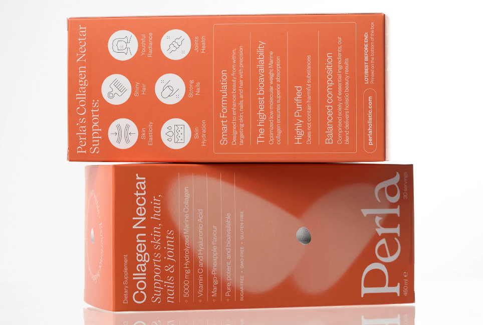 Perla美容保健品營養補充劑包裝設計，貝殼珍珠模糊下效果