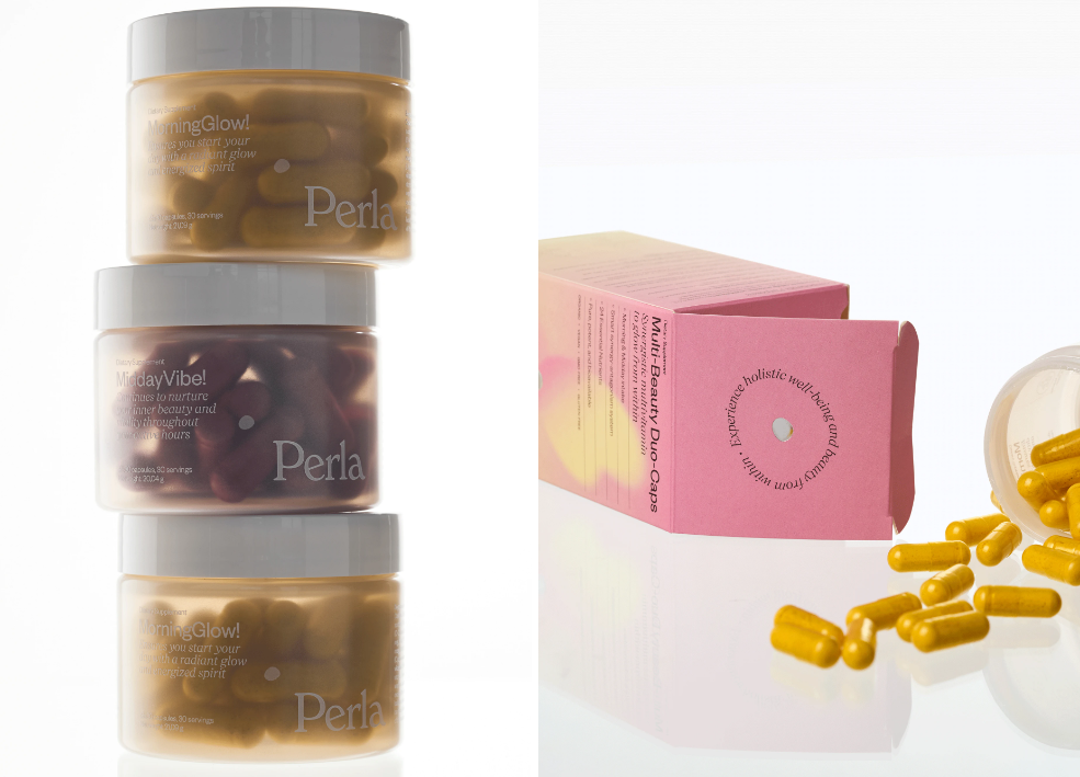 Perla美容保健品營養補充劑包裝設計，貝殼珍珠模糊下效果