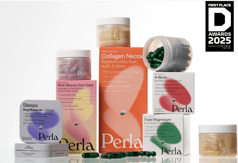 Perla美容保健品營養補充劑包裝設計，貝殼珍珠模糊下效果