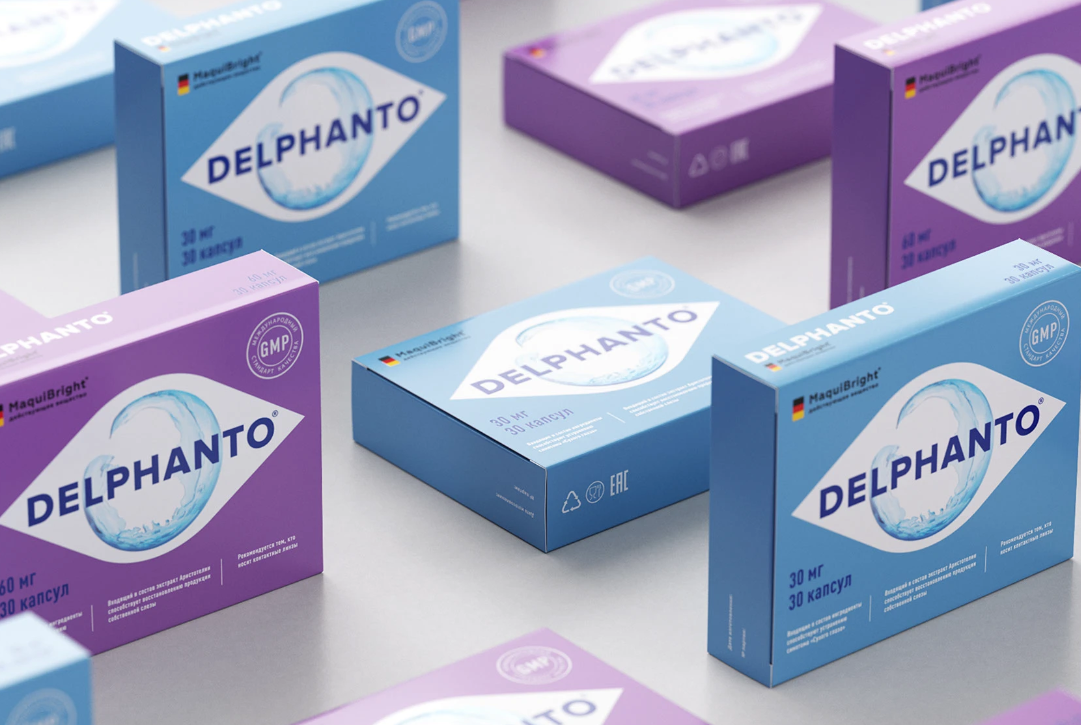 Delphanto眼睛視力健康眼藥膠囊藥品包裝設計，促進自身淚液分泌-上海醫(yī)藥包裝設計公司