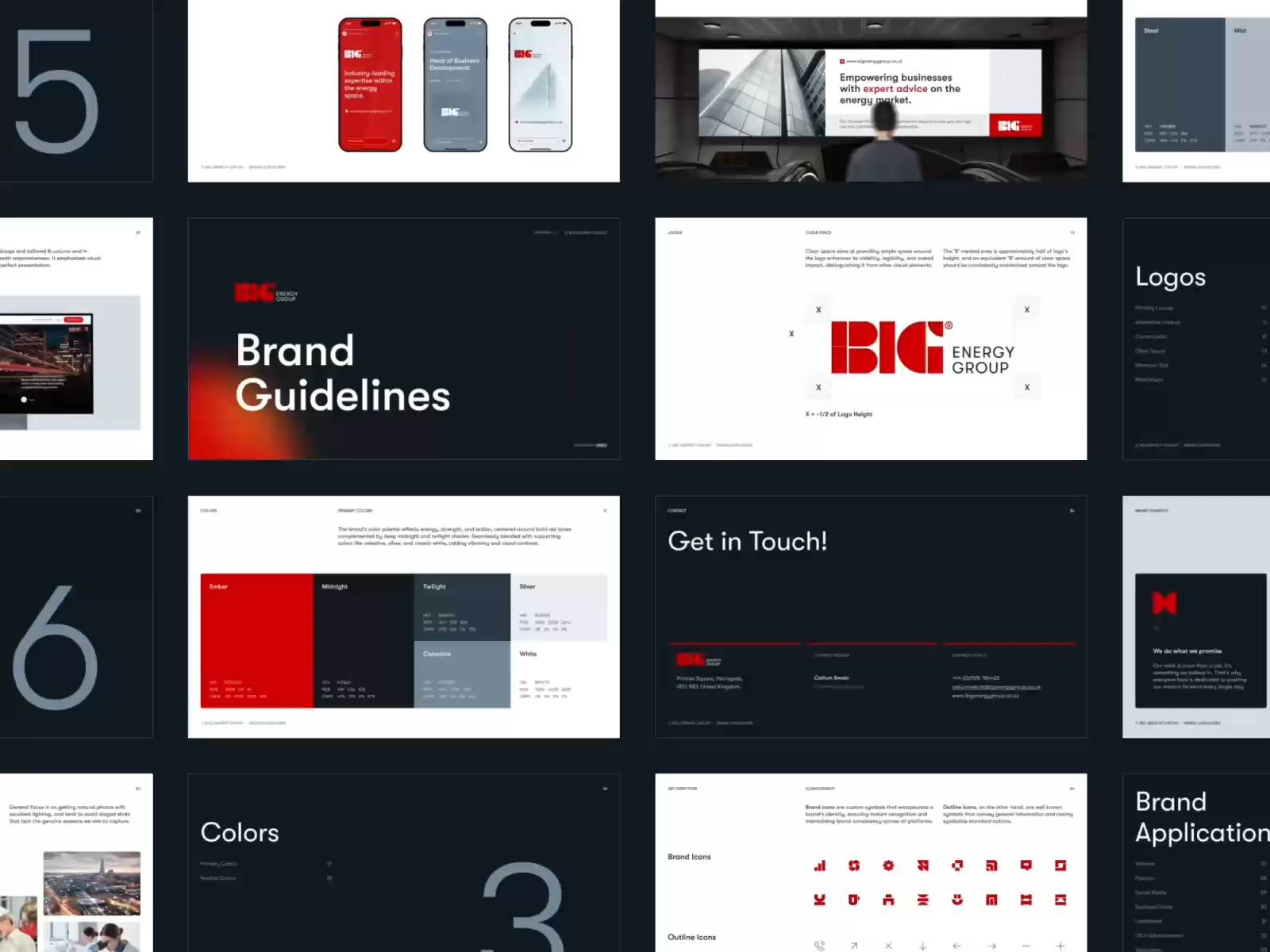 BIG Energy Group能源企業品牌形象重塑設計與網站設計，幾何字母logo與黑紅工業風