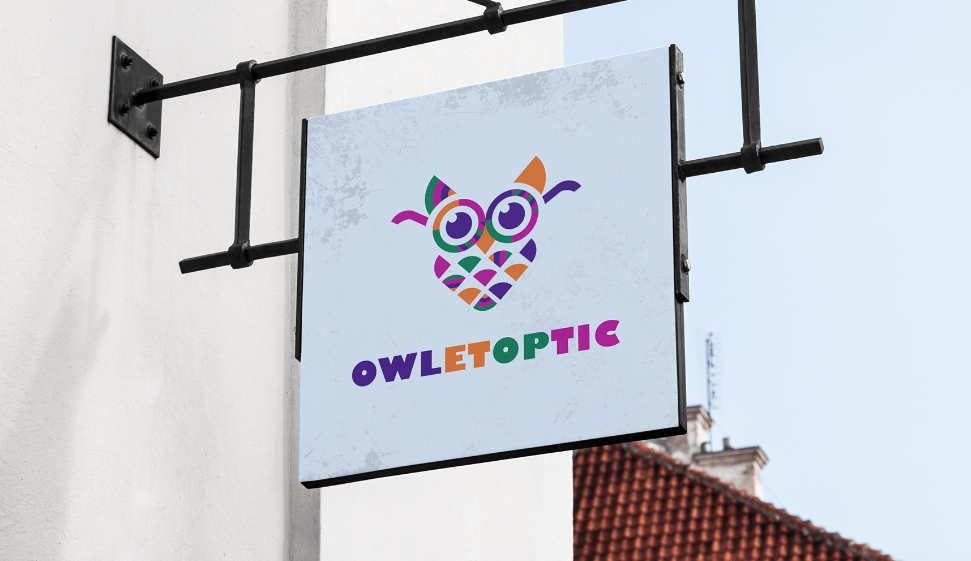 OWLETOPTIC兒童眼鏡品牌logo設計“彩色貓頭鷹”圖形