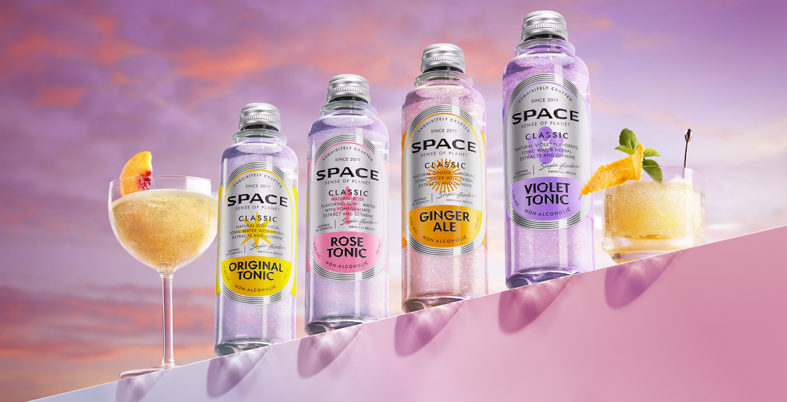 Space 精釀無酒精飲料包裝設計，銀色加變色現代太空風格