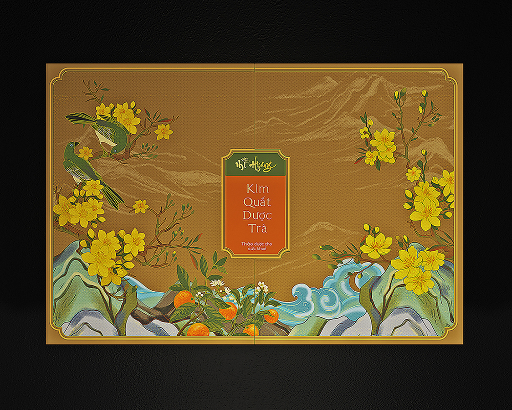 Mi Hyang“美香”小青柑金橘藥茶禮盒包裝設計。中式風格花鳥插畫