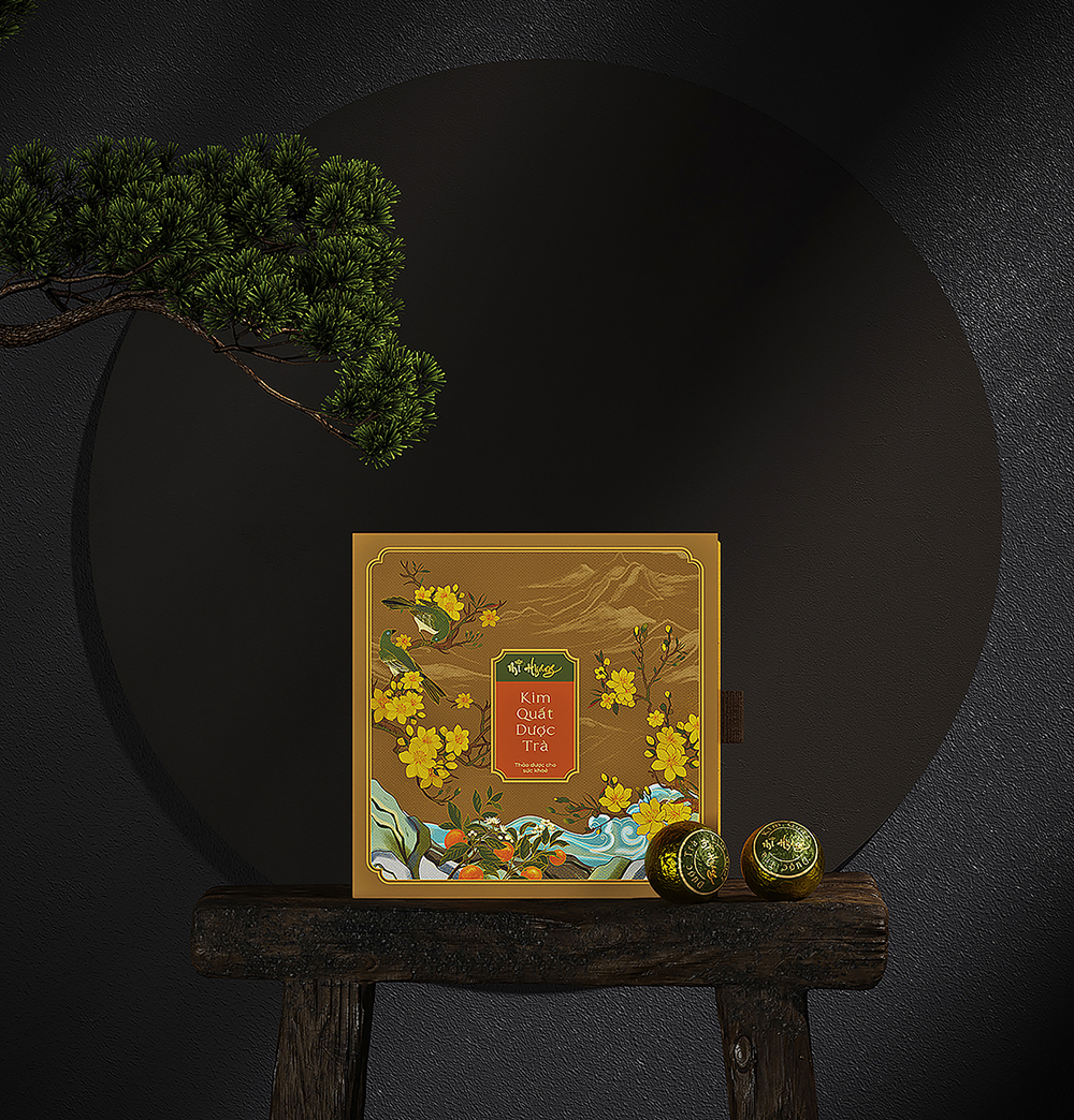 Mi Hyang“美香”小青柑金橘藥茶禮盒包裝設計。中式風格花鳥插畫