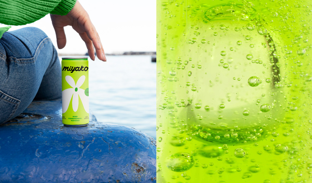 MIYAKO 創新日式抹茶飲料包裝設計與品牌塑造，嫩綠色+自由的白色花朵