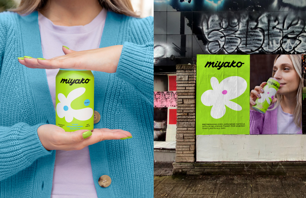 MIYAKO 創新日式抹茶飲料包裝設計與品牌塑造，嫩綠色+自由的白色花朵