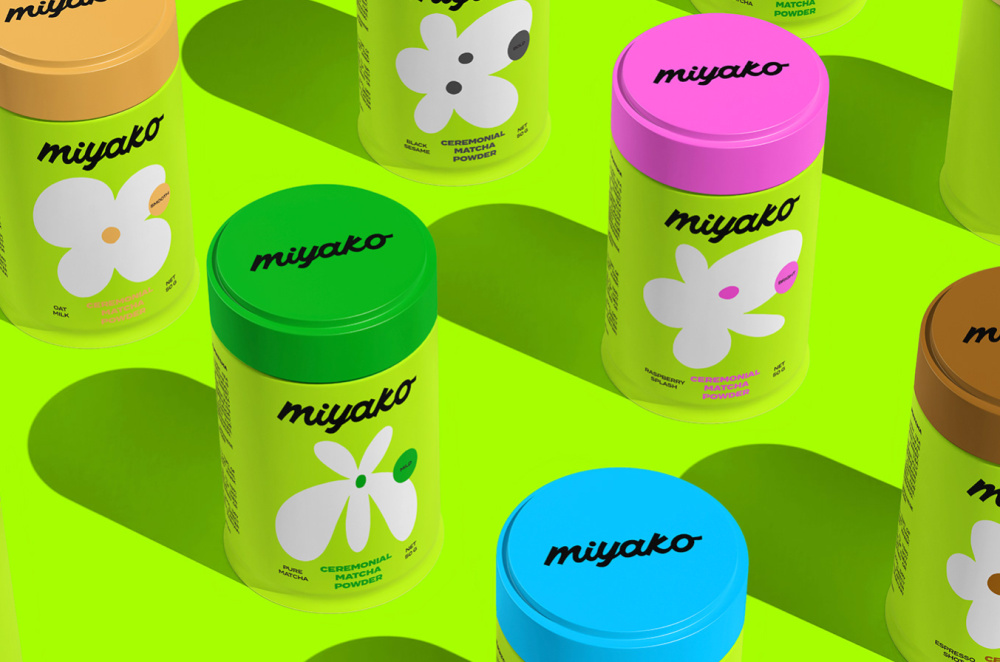 MIYAKO 創新日式抹茶飲料包裝設計與品牌塑造，嫩綠色+自由活力的白色花朵