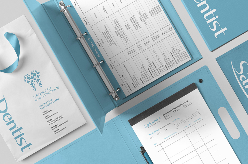 SanDentist 美容牙科品牌形象vi設計，清新風格突出安全與美麗