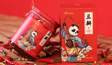 天府途禮豆瓣醬辣醬包裝設(shè)計(jì)“熊貓川劇戲劇插畫”