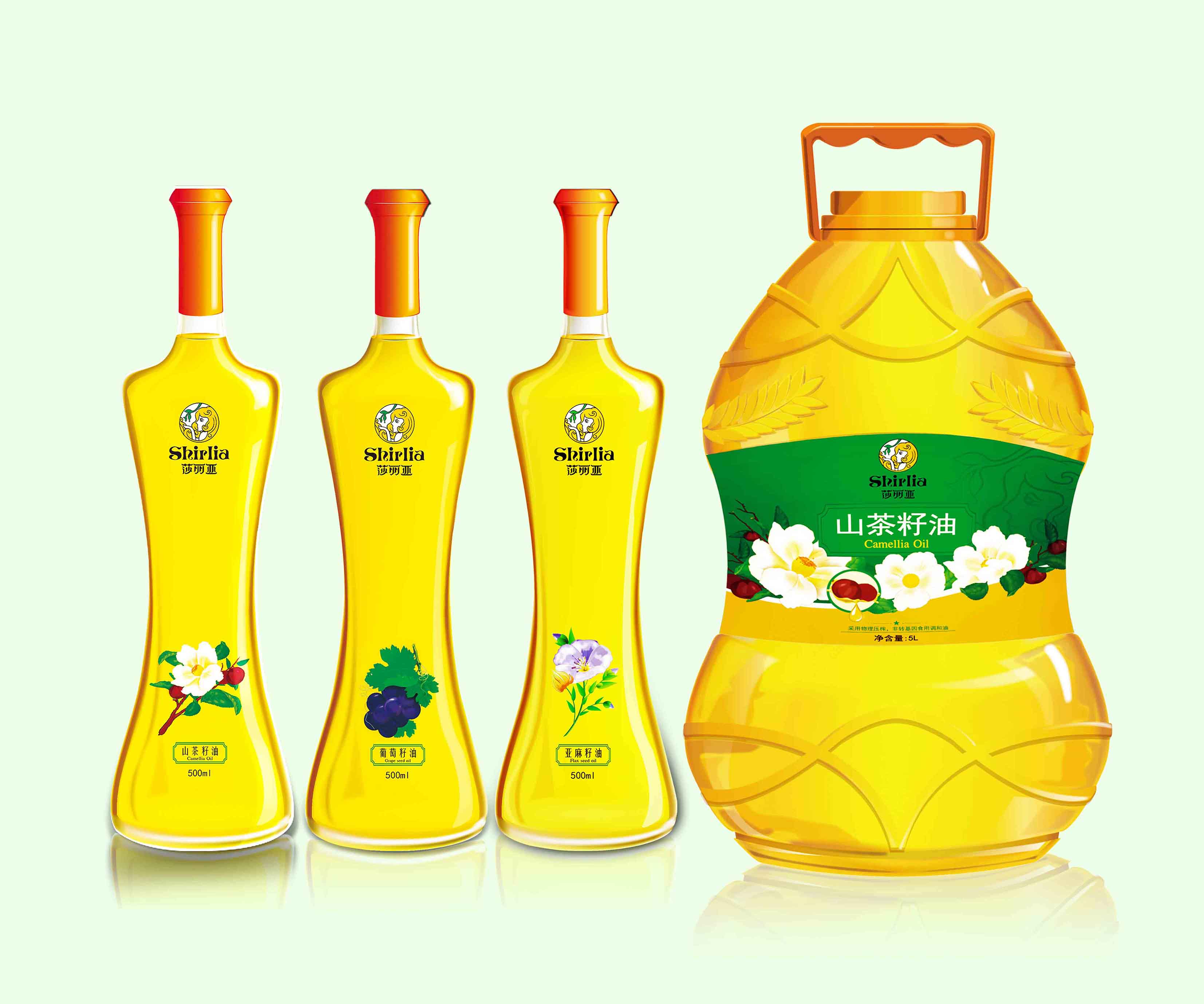 Shirlia 莎麗亞食用油瓶形設計山茶油亞麻籽油葡萄籽包裝設計禮盒包裝設計-上海包裝設計公司