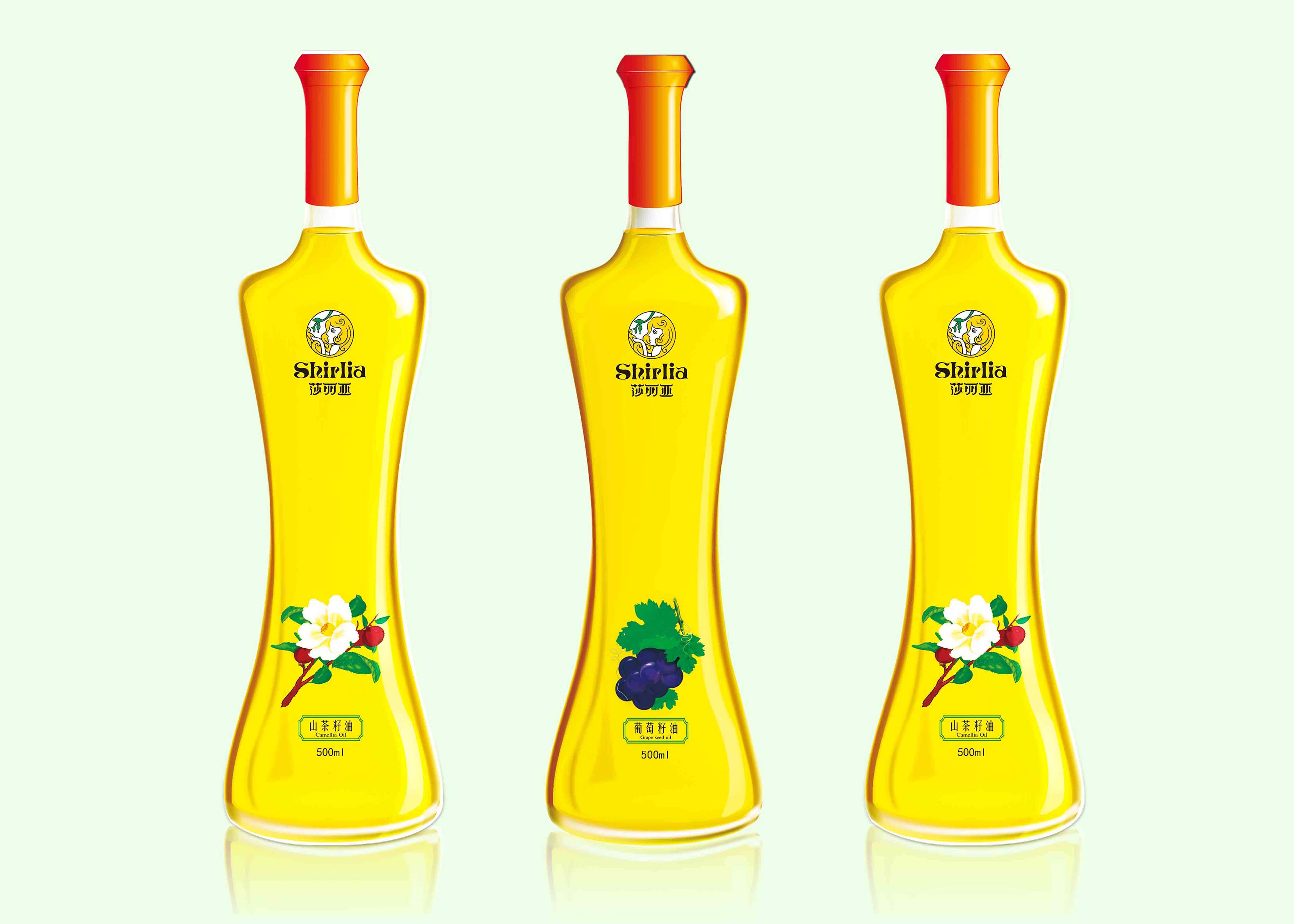 hirlia 莎麗亞食用油瓶形設計山茶油亞麻籽油葡萄籽包裝設計禮盒包裝設計-上海包裝設計公司