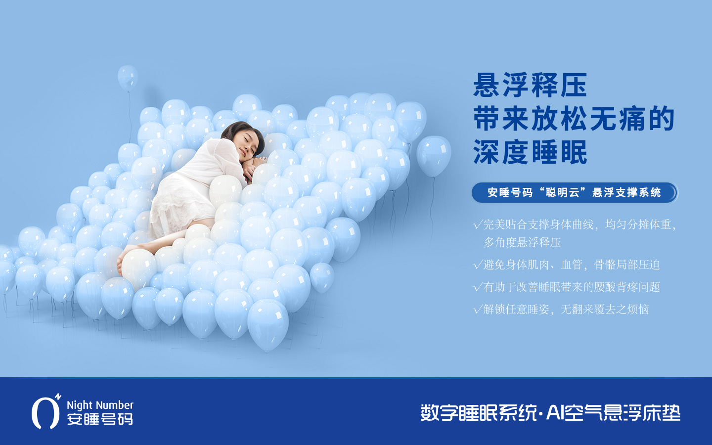 安睡號碼數字睡眠系統與AI空氣懸浮智能床墊廣告宣傳海報設計與賣點策劃
